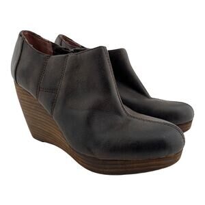 Dr. Scholls (9) Expresso Brown Faux Leather Stacked Wedge Heel Ankle Boots